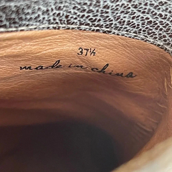 Joie Leather Metallic Gold Wood Stacked Block Heel Point Toe Ankle Boots Sz 37.5 - Picture 10 of 11